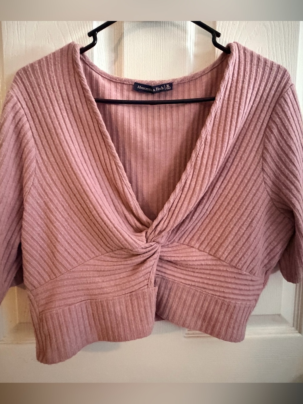 Abercrombie & Fitch Mauve Pink Ribbed Twist-Front Crop Top Y2K